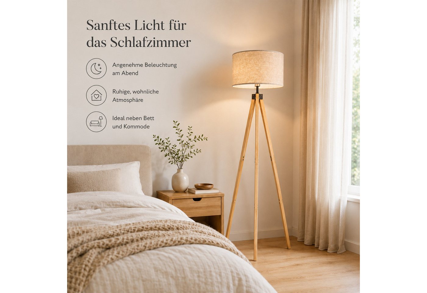 Fyrove Stehlampe wohnzimmer Leselampe Stehleuchte Stativ aus Holz, E27 LED Stehlampe, (Gluhbirne nicht enthalten), fur wohnzimmer Leselampe Schlafzimmer,Buro Arbeitslampe, Wohnzimmerleuchte,Skandinavischer Bild 2
