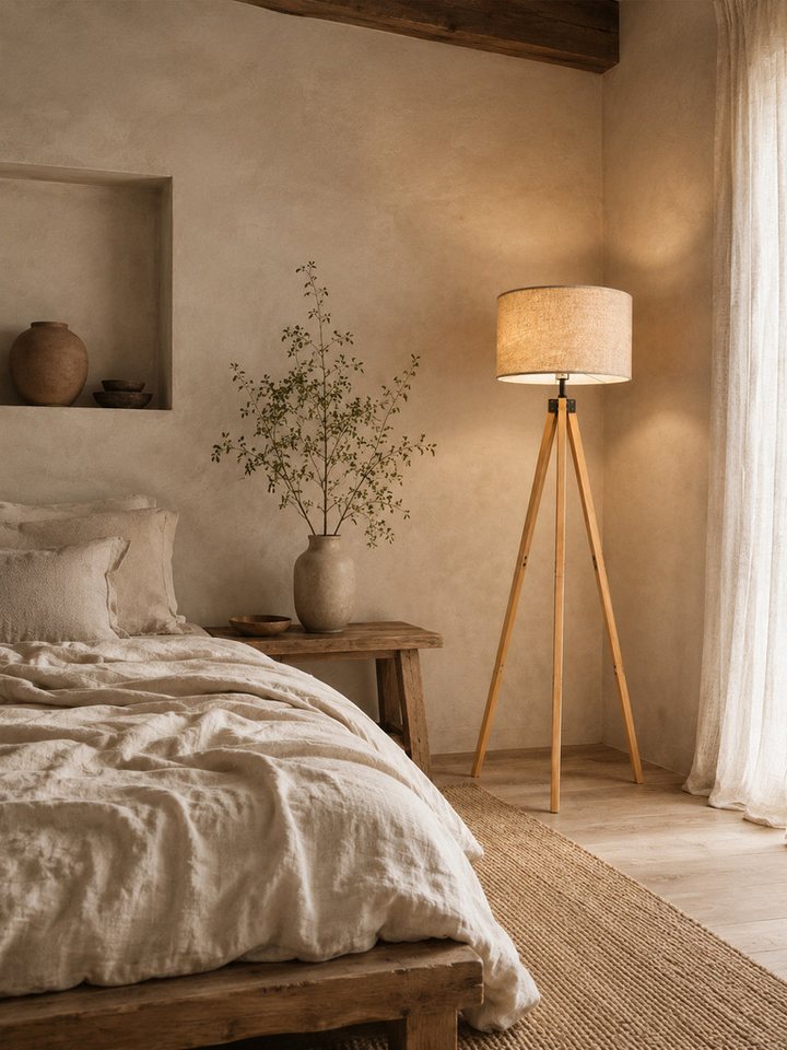 Fyrove Stehlampe wohnzimmer Leselampe Stehleuchte Stativ aus Holz, E27 LED Stehlampe, (Gluhbirne nicht enthalten), fur wohnzimmer Leselampe Schlafzimmer,Buro Arbeitslampe, Wohnzimmerleuchte,Skandinavischer Bild 4