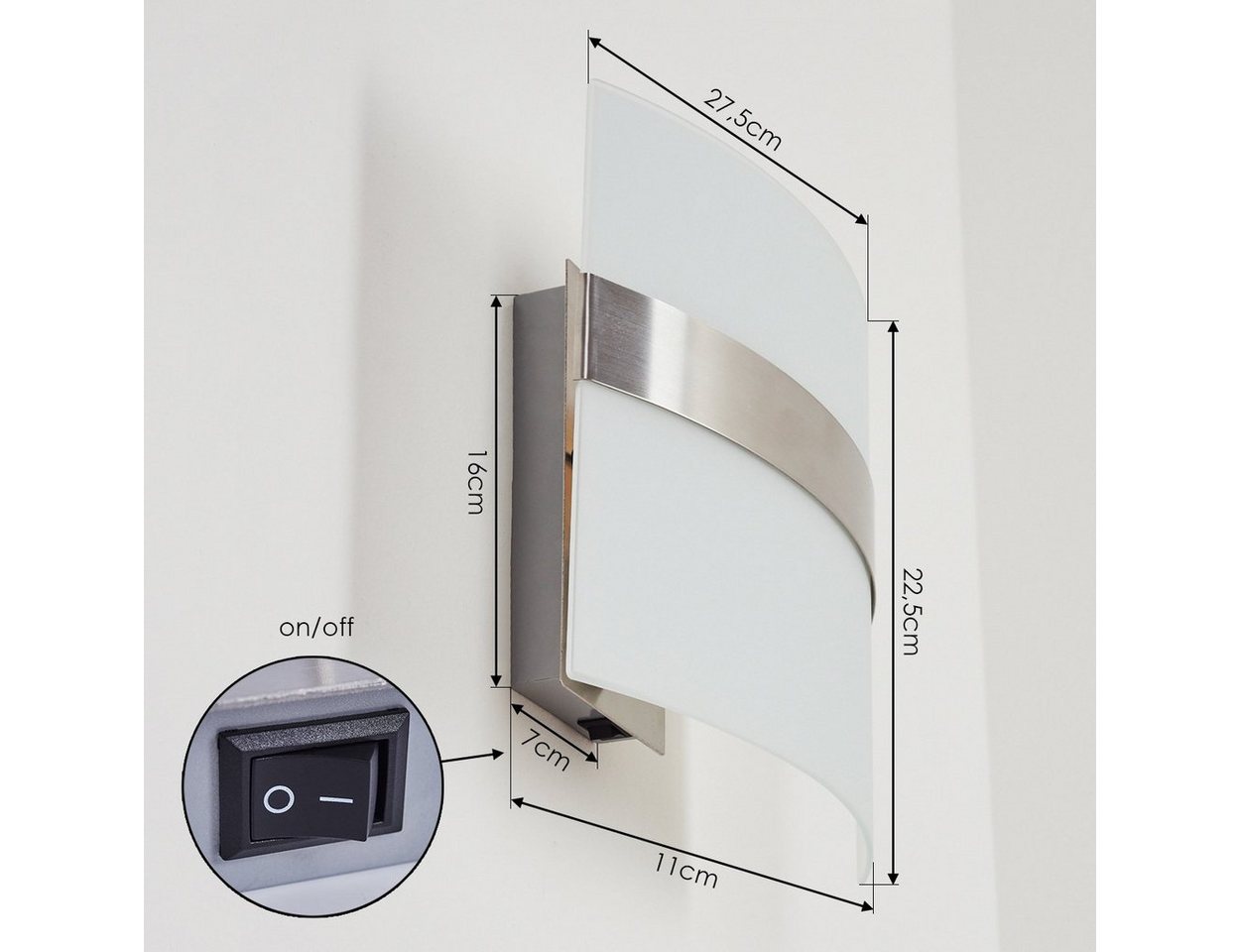 hofstein Wandleuchte »Cusighe« Wandlampe aus Glas/Metall in Stahl gebürstet, ohne Leuchtmittel, 2800 Kelvin, Wandspot m. Up&Down-Effekt, 1xE27, m. Lichteffekt