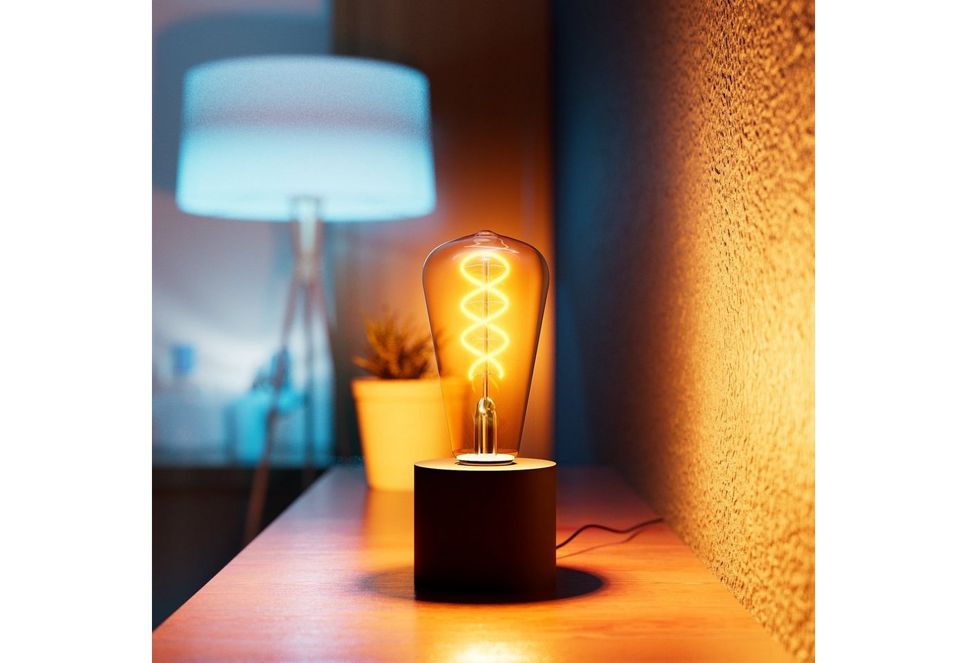 SSC-LUXon LED Spiegelleuchte NAMBI Wand- & Tischlampe schwarz mit Kabel & Stecker mit Edison LED, Extra Warmweiß Bild 5