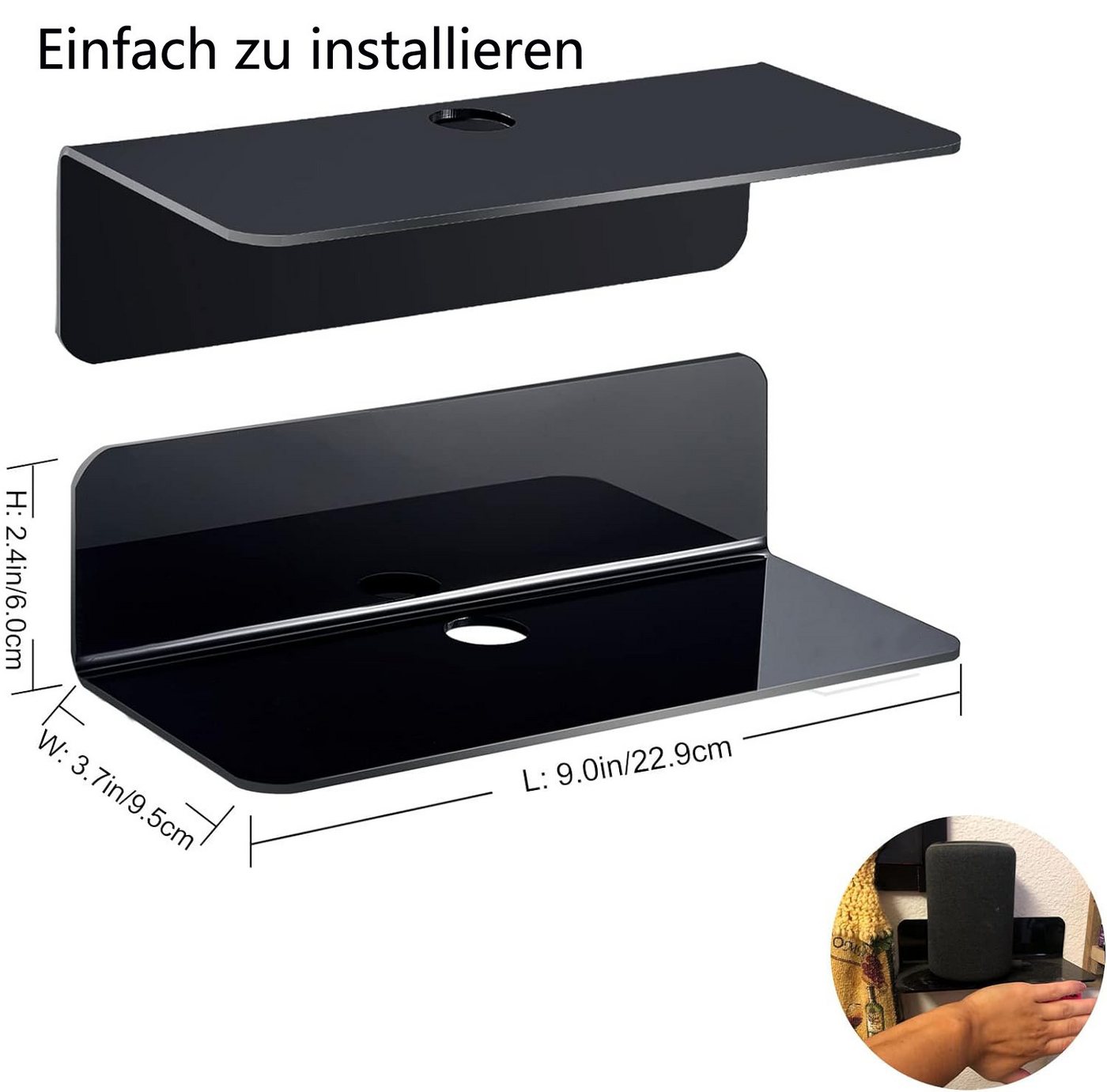 Coonoor Wandregal 2er Set Wandregal Ohne Bohren Schweberegal, aus Acryl, 2-tlg., Badezimmer Regal Zum Kleben Bücherregal Bad Regal Selbstklebend