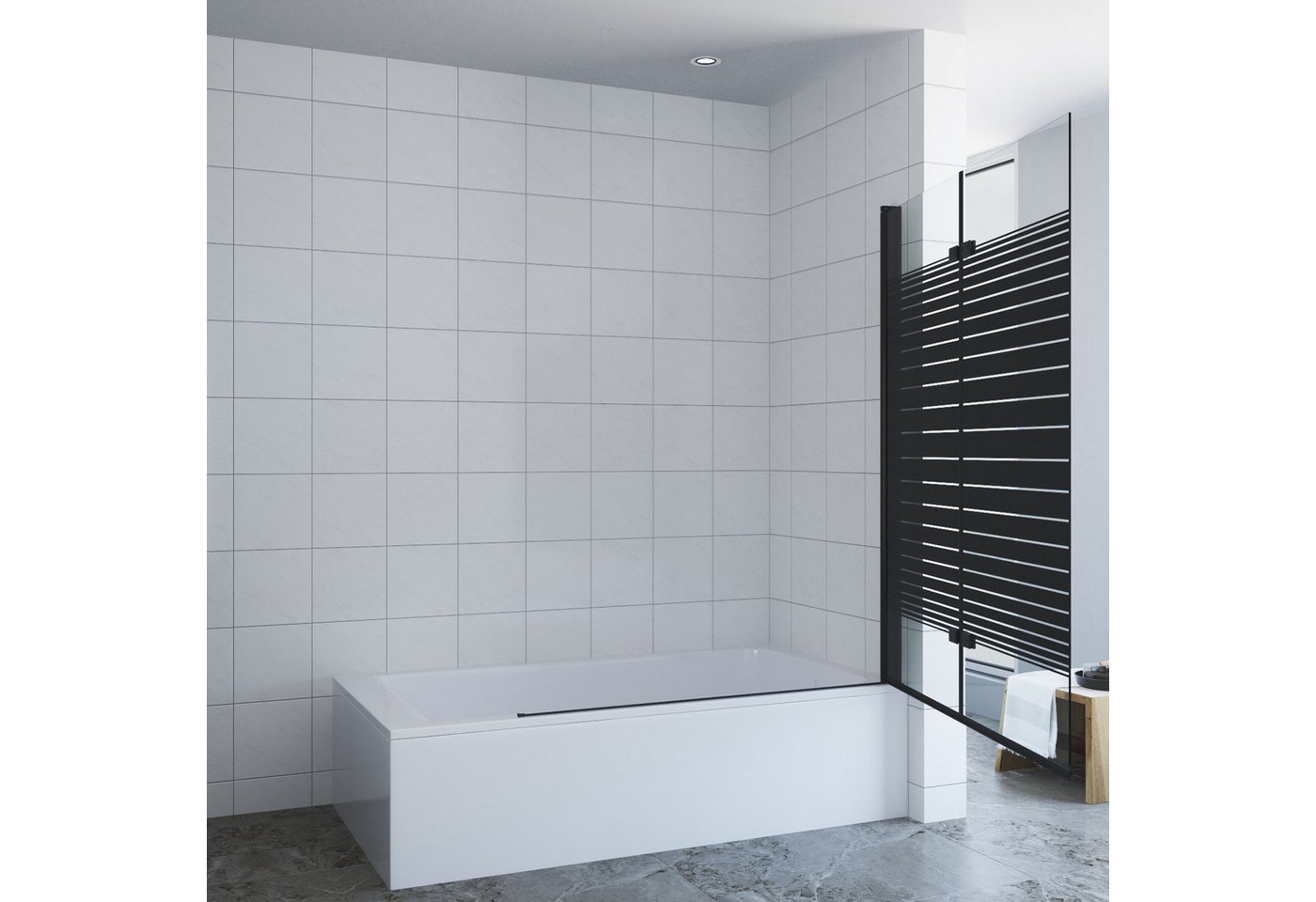 AQUABATOS Badewannenfaltwand Eck 2 teilig 120x140cm, 5 mm ESG mit Nano Beschichtung, Badewannenaufsatz,Spritzschutzwand Faltwand Duschwand für Badewanne Bild 2