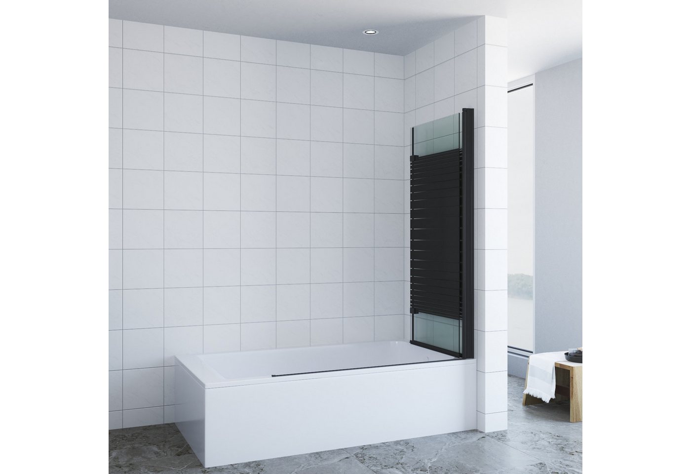 AQUABATOS Badewannenfaltwand Eck 2 teilig 120x140cm, 5 mm ESG mit Nano Beschichtung, Badewannenaufsatz,Spritzschutzwand Faltwand Duschwand für Badewanne Bild 3