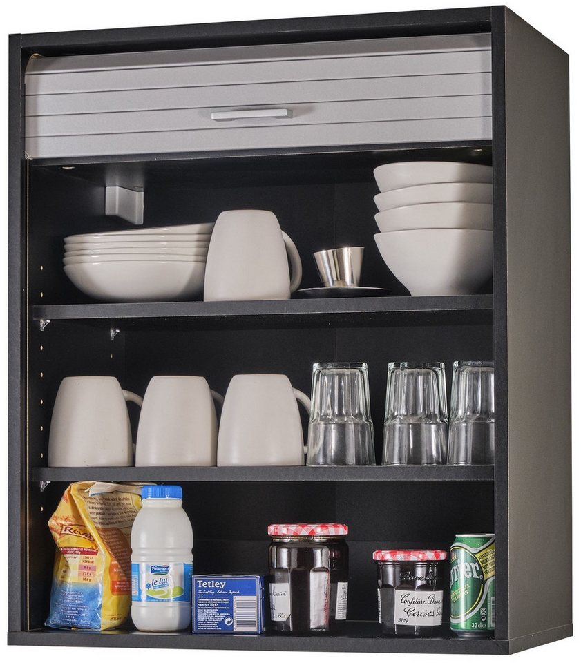 SIMMOB Rollladenschrank Küchenschrank, höhenverstellbare Böden, Schwarz-Aluminium, 72x60x35cm Bild 2
