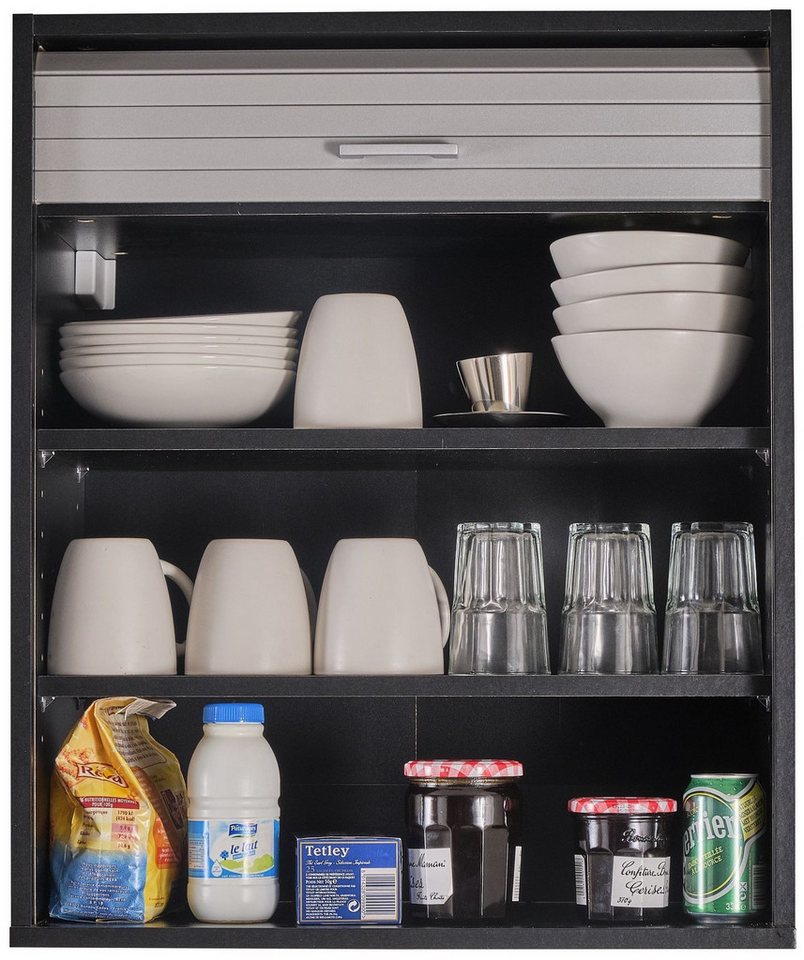 SIMMOB Rollladenschrank Küchenschrank, höhenverstellbare Böden, Schwarz-Aluminium, 72x60x35cm Bild 3