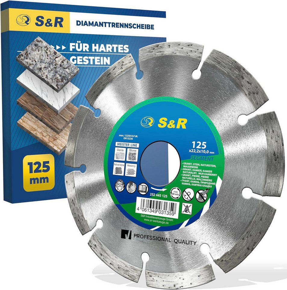 S&R Diamanttrennscheibe Industrie-Qualität, Trennscheibe 125 x 22,23 mm zum Schneiden von, Ø 125 mm, Granit, Stein, Naturstein, Marmor, Mauerwerk, Schamottenstein Bild 3