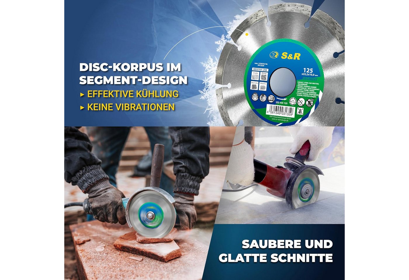 S&R Diamanttrennscheibe Industrie-Qualität, Trennscheibe 125 x 22,23 mm zum Schneiden von, Ø 125 mm, Granit, Stein, Naturstein, Marmor, Mauerwerk, Schamottenstein Bild 5