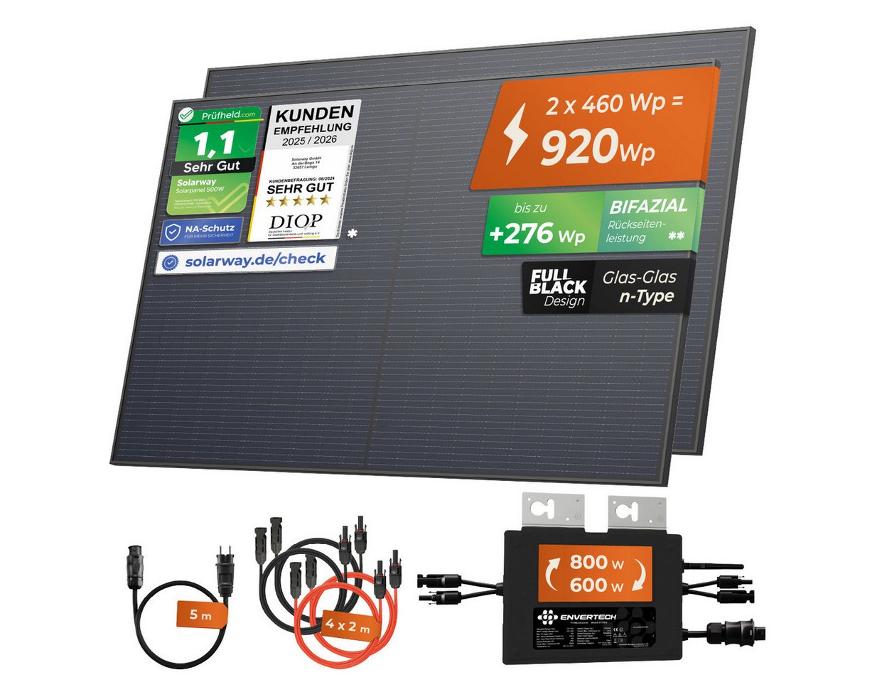 Solarway Balkonkraftwerk 920 Wp / 800 Watt Komplettset Solaranlage Steckdose / Bifazial, neuester 800 Watt Wechselrichter Solarmodule & Envertech & Zubehör Bild 3