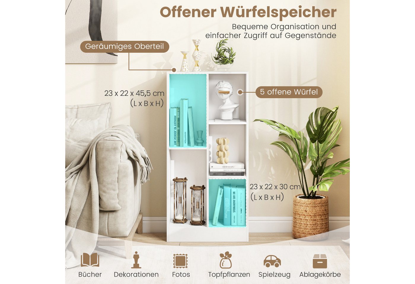 KOMFOTTEU Bücherregal, 3 Ebenen Würfelregal mit 10 Fächern Bild 2