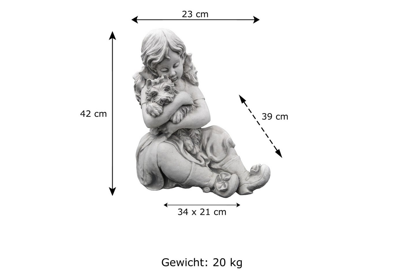 gartendekoparadies.de Gartenfigur Kleines Mädchen mit Hund, Steinfigur, H. 41 cm, 22 kg, Frostsicher