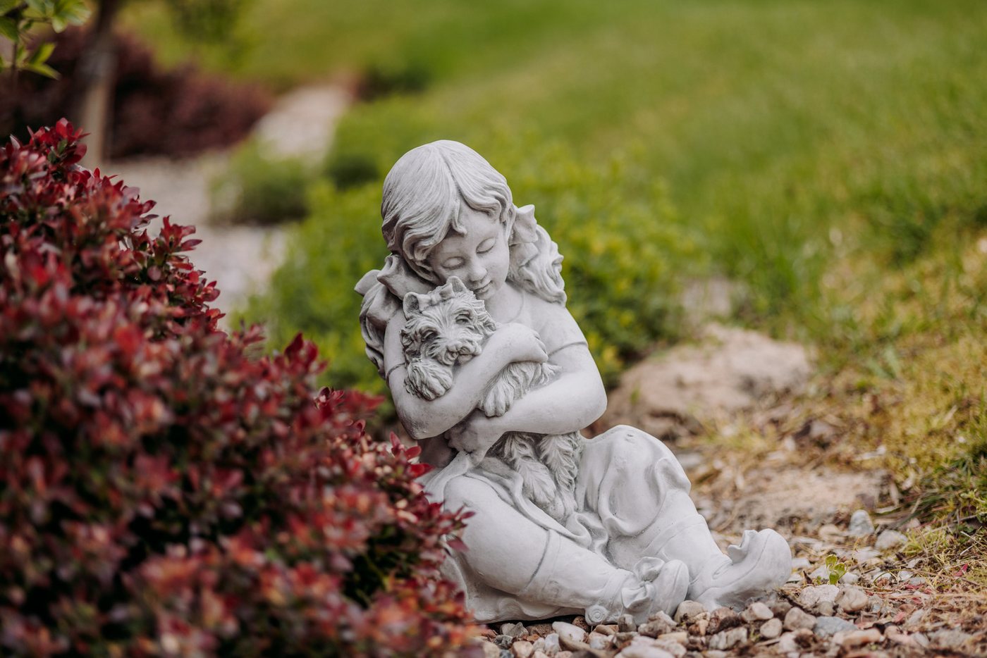 gartendekoparadies.de Gartenfigur Kleines Mädchen mit Hund, Steinfigur, H. 41 cm, 22 kg, Frostsicher Bild 3