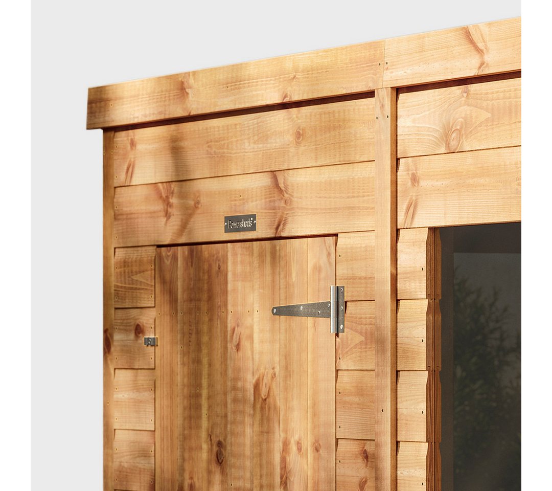 Powersheds Gartenhaus mit Pultdach aus Nut- und Feder Vollholz mit Doppeltür, BxT: 360x180 cm, (Polyester-verstärkte Dachpappe, gehärtetes Glas, hochwertiges Holz), Hochwertiges Holz