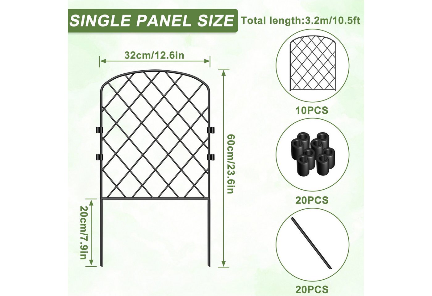 FIVMEN Gartenzaun Tierbarriere Zaun aus Metall Dekorativer Hundezaun Outdoor Tier, (10pcs/25pcs), Outdoor Tier Barriere für Tierbarriere 60 x 32cm (Rhombus) Bild 5
