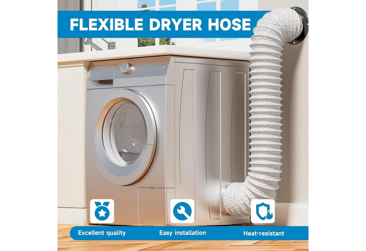 FELIXLEO Auspuff-Flexrohr Flexibler Abluftschlauch 150mm 5m Alu PVC für Trockner Lüfter Weiß, (2-tlg) Bild 4