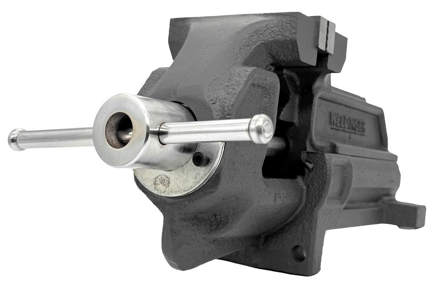 WELDINGER Schraubstock Schraubstock pro 100 mm leichtgängig feste Basis Rohrspannbacken, 1-St., extrem belastbar, Backen abnehmbar, Rohrspannbacken