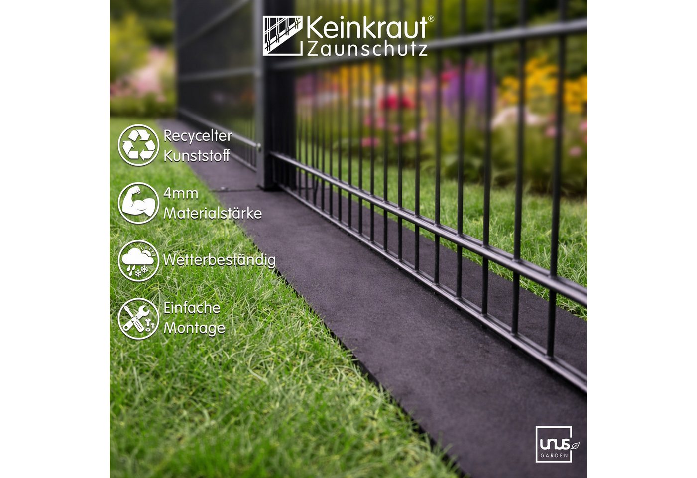UNUS GARDEN Unkrautvlies Keinkraut® Zaunschutz Unkrautschutz, (für Ecken), saubere Mähkante, Schutz vor Unkraut unter dem Gartenzaun Bild 5