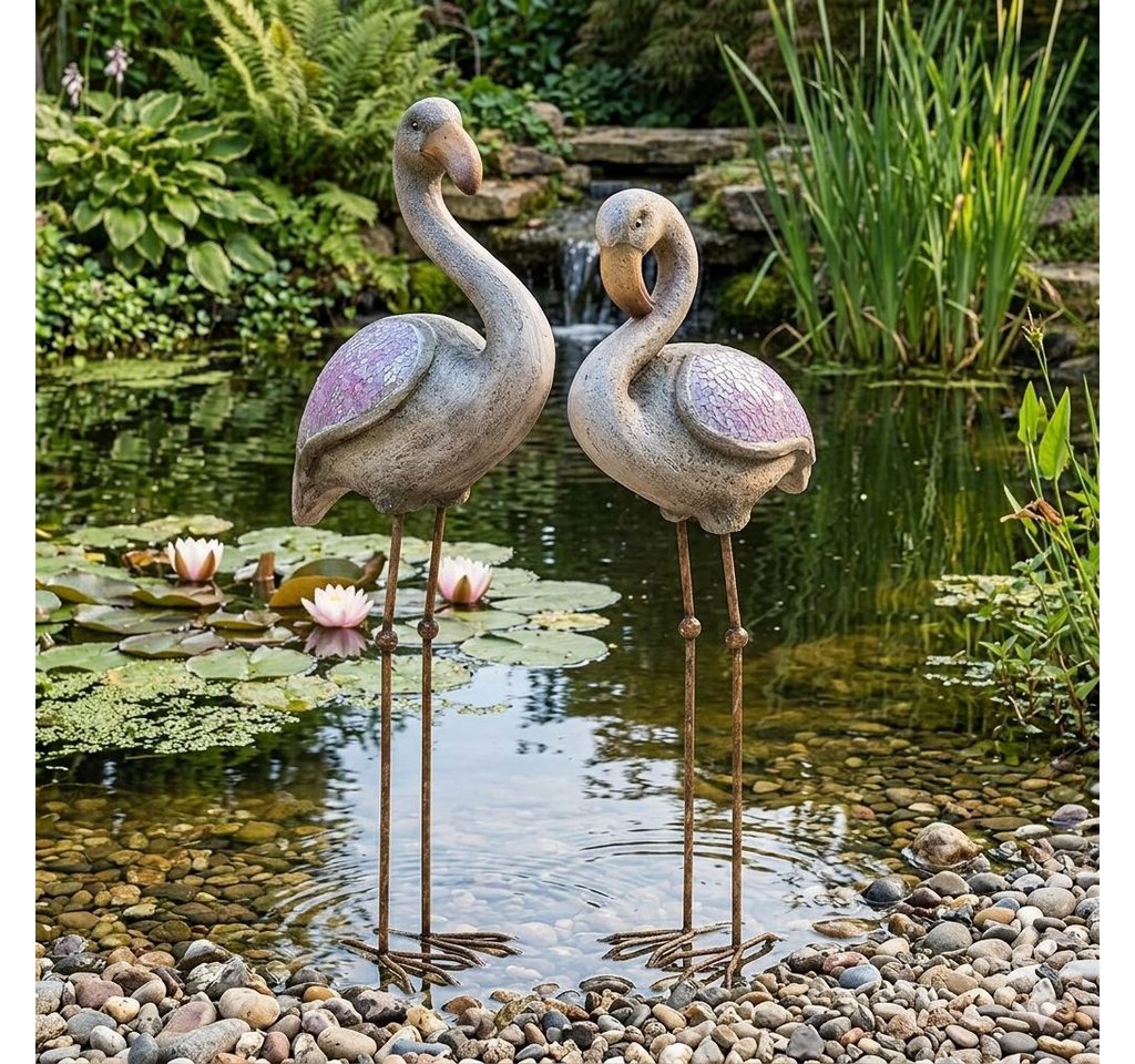 Dragimex Gartenfigur Flamingo Deko 2er Set pink Mosaik – Gartenfigur wetterfest 75 cm Bild 2