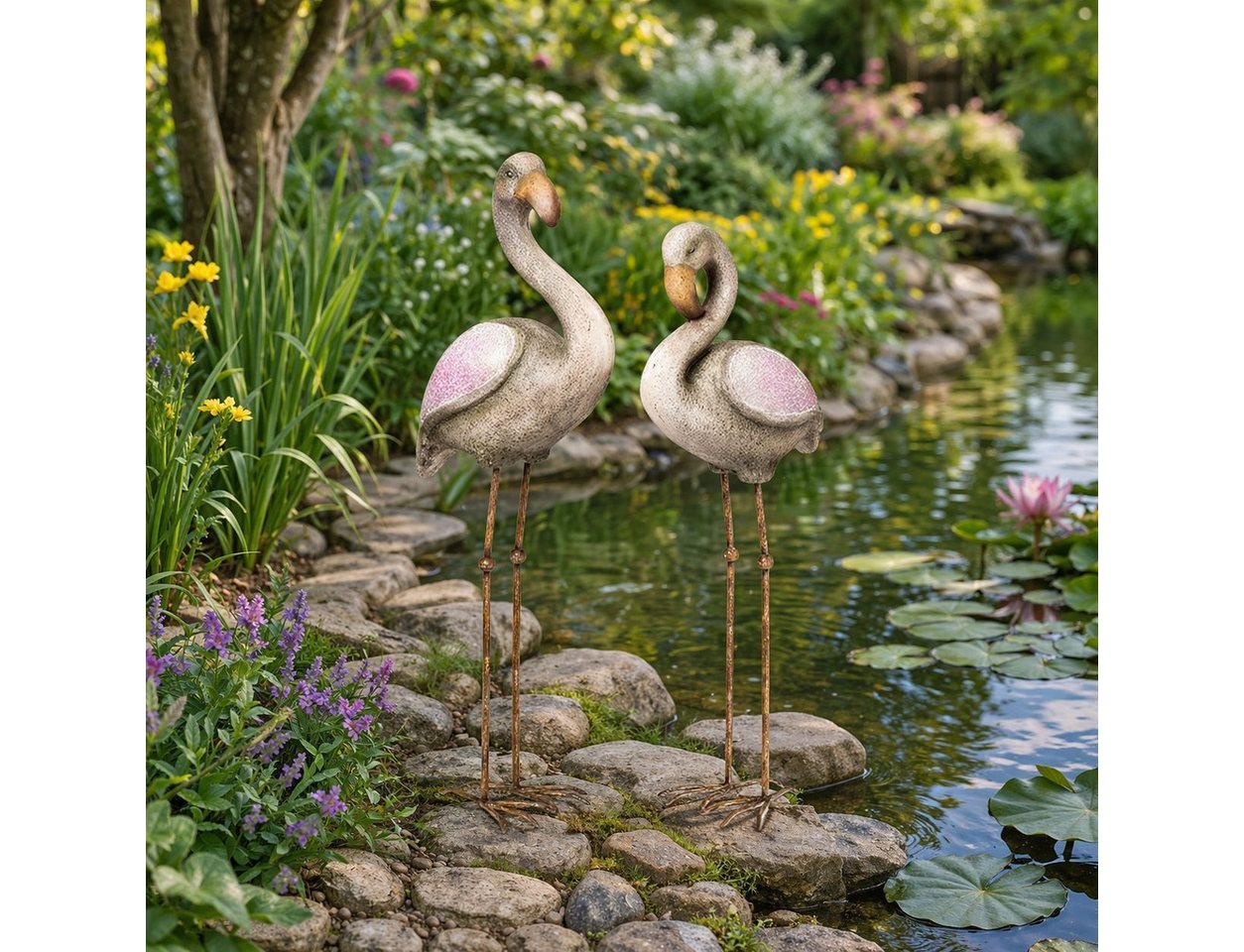 Dragimex Gartenfigur Flamingo Deko 2er Set pink Mosaik – Gartenfigur wetterfest 75 cm Bild 3