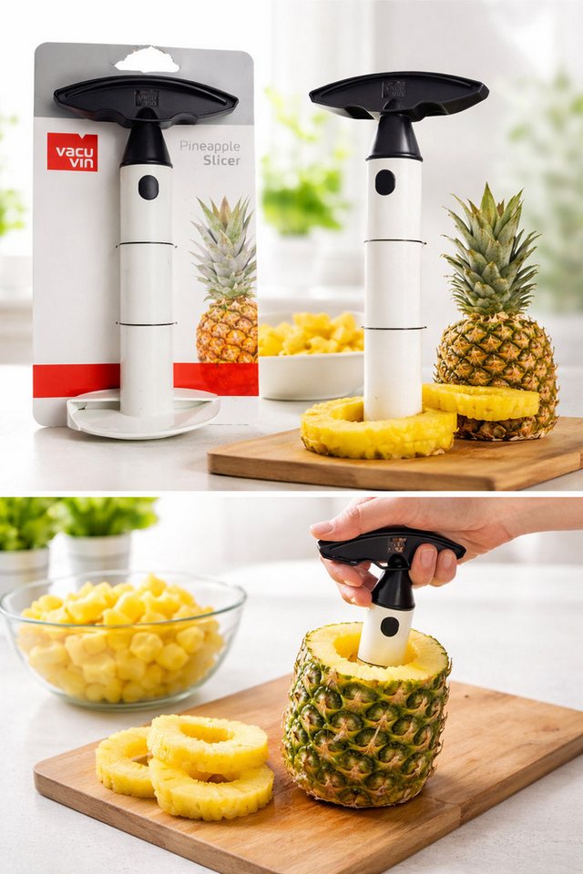 Rungassi Obstschneider Ananas-Schneider Vacu Vin Perfekte Ananasringe in Sekunden Weiss