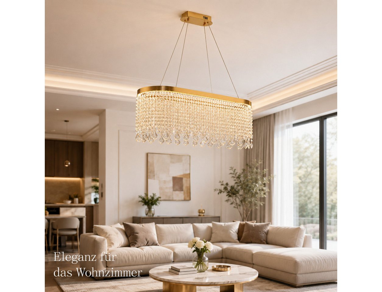 OYLCDI Deckenleuchte Kristall Pendelleuchte, dimmbare Hängelampe 80cm, App & Fernbedienung, LED fest integriert, 70W, 3000K-5700K, goldene Hängelampe mit Fernbedienung und App, für Esstisch Wohnzimmer