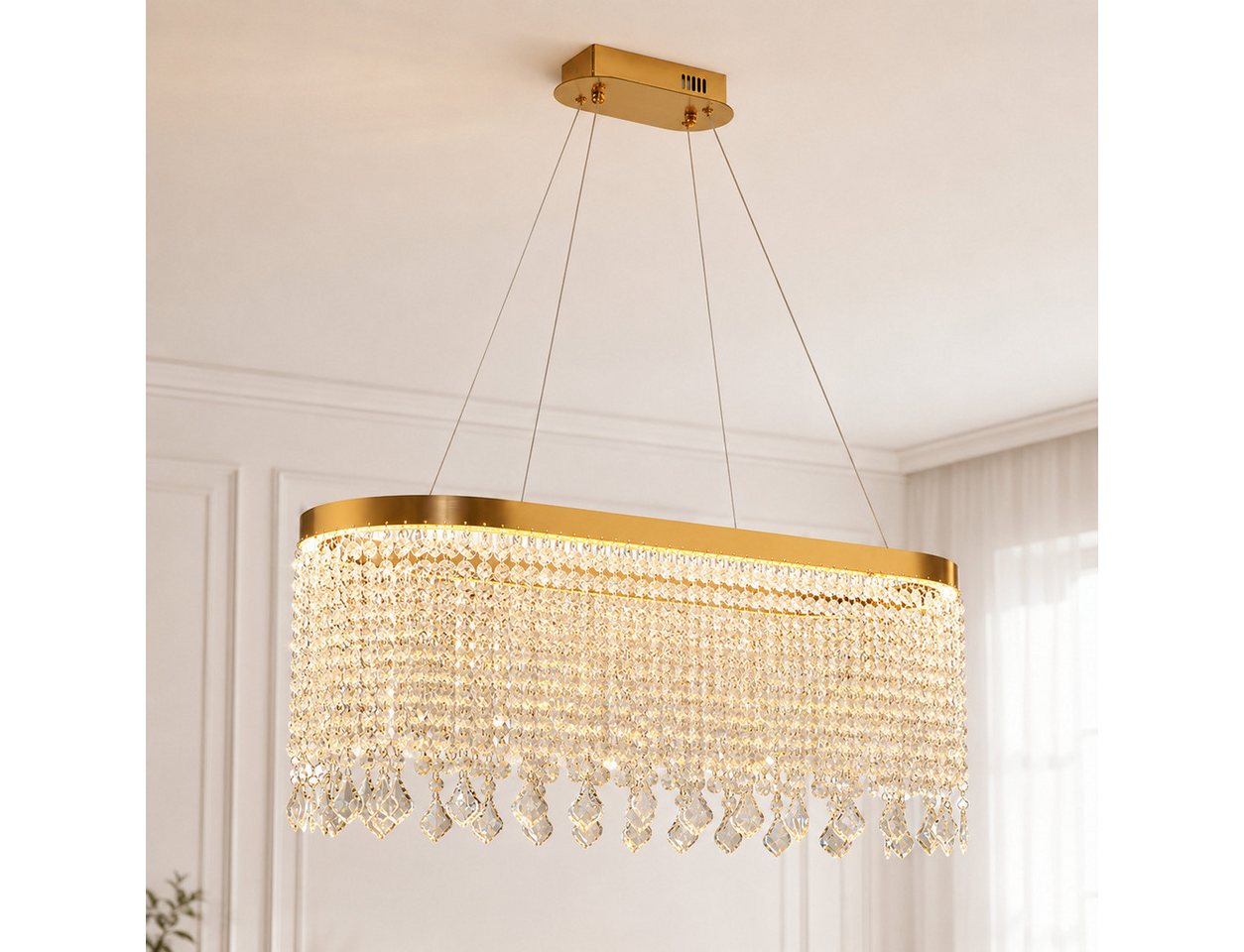 OYLCDI Deckenleuchte Kristall Pendelleuchte, dimmbare Hängelampe 80cm, App & Fernbedienung, LED fest integriert, 70W, 3000K-5700K, goldene Hängelampe mit Fernbedienung und App, für Esstisch Wohnzimmer Bild 3