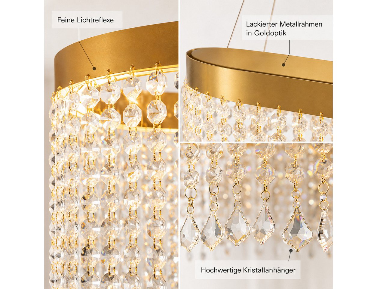 OYLCDI Deckenleuchte Kristall Pendelleuchte, dimmbare Hängelampe 80cm, App & Fernbedienung, LED fest integriert, 70W, 3000K-5700K, goldene Hängelampe mit Fernbedienung und App, für Esstisch Wohnzimmer Bild 4