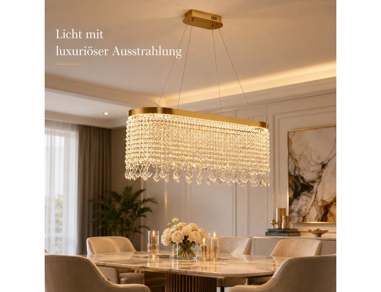 OYLCDI Deckenleuchte Kristall Pendelleuchte, dimmbare Hängelampe 80cm, App & Fernbedienung, LED fest integriert, 70W, 3000K-5700K, goldene Hängelampe mit Fernbedienung und App, für Esstisch Wohnzimmer Bild 5