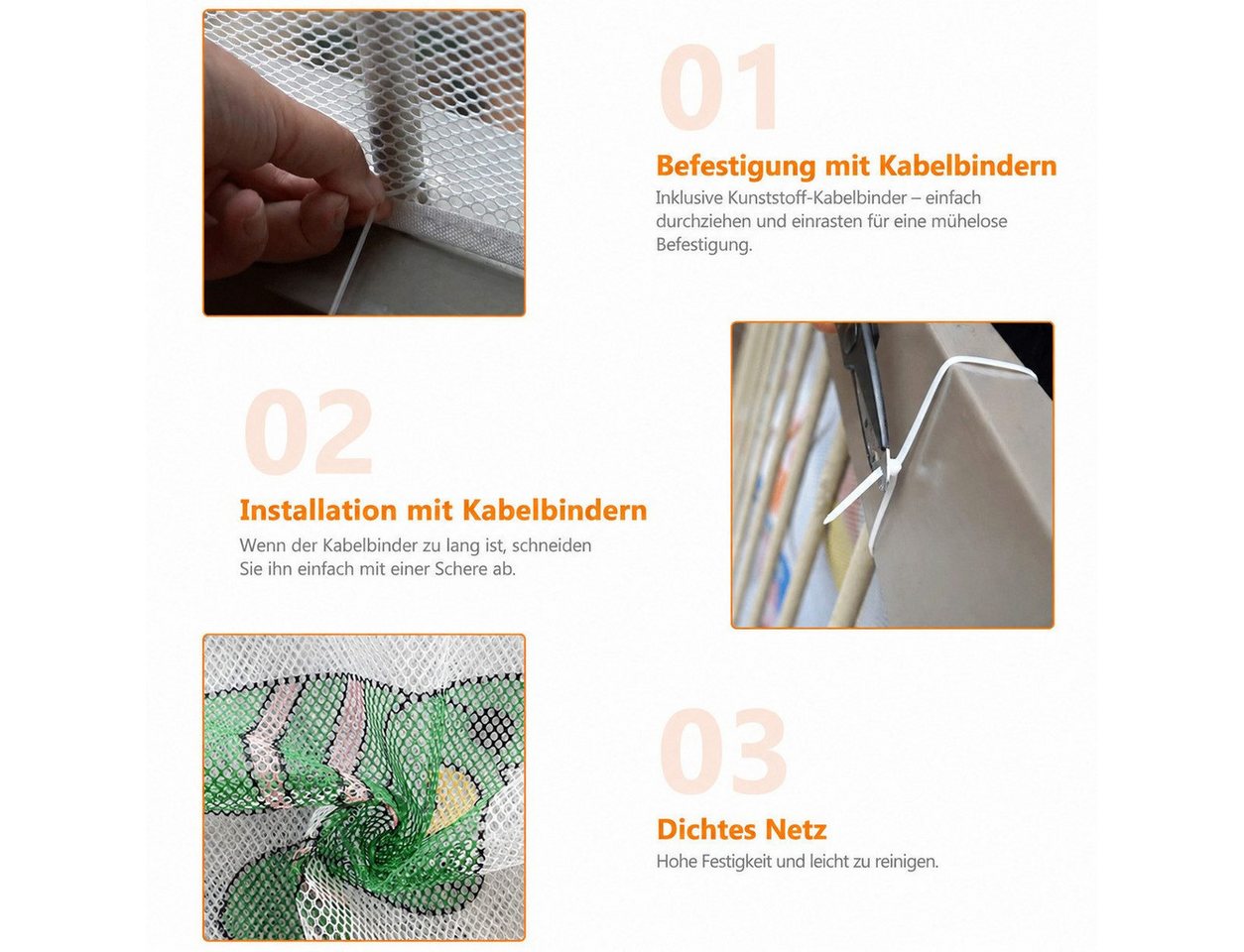 BlingBin Schutznetz 79x300cm Treppen Schutznetz, Treppengeländer Sicherheitsnetz Kinder, BxL: 0.79x3 m, (1er Set, 1-St., Material: Verdicktes Polyestergewebe), Safety Net für Balkongeländer und Treppengeländer, Baby Balkonnetz