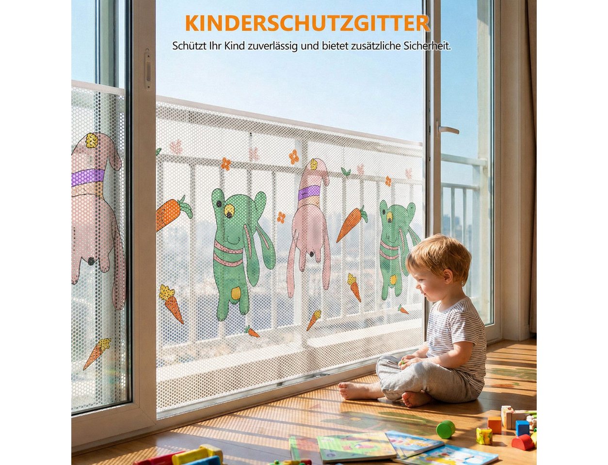 BlingBin Schutznetz 79x300cm Treppen Schutznetz, Treppengeländer Sicherheitsnetz Kinder, BxL: 0.79x3 m, (1er Set, 1-St., Material: Verdicktes Polyestergewebe), Safety Net für Balkongeländer und Treppengeländer, Baby Balkonnetz Bild 4