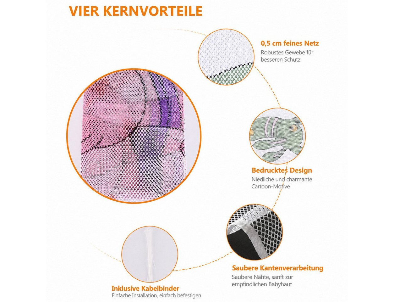 BlingBin Schutznetz 79x300cm Treppen Schutznetz, Treppengeländer Sicherheitsnetz Kinder, BxL: 0.79x3 m, (1er Set, 1-St., Material: Verdicktes Polyestergewebe), Safety Net für Balkongeländer und Treppengeländer, Baby Balkonnetz Bild 5
