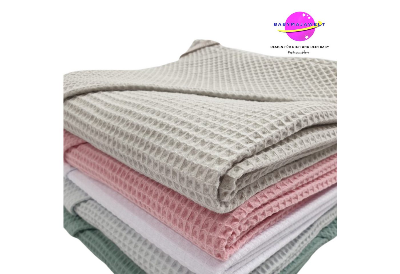 Babymajawelt Badetuch Kapuzen - Badetuch 120x120 cm Waffel, Kinderbadetuch, Waffelpique (1-St), 100% Baumwolle, XXL Format, Besonders Zart, Made in EU Bild 3