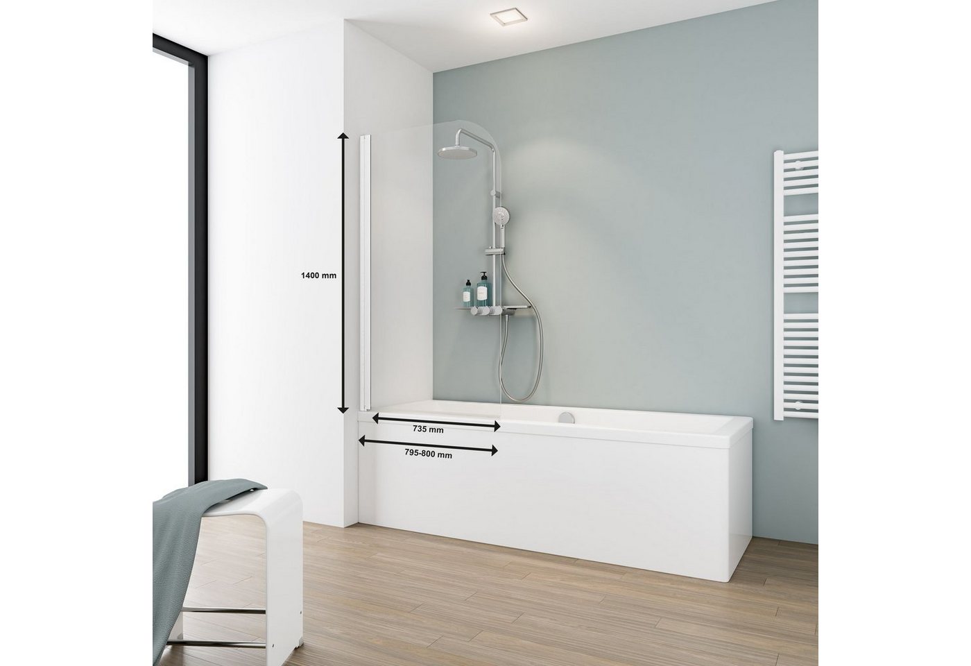 Schulte Badewannenfaltwand 80 x 140 cm pendelbar, Sicherheitsglas, (1 tlg), Dekor Grau-Anthrazit Duschwand Badewanne