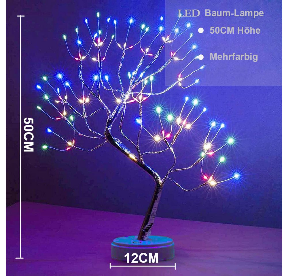 MUPOO LED Baum Künstlicher LED Bonsai Tischleuchte Dekolicht, USB-/Batterie-betrieben, 108 LEDs Kupferdrahtbaum, LED fest integriert, mit Touch-Schalter Bild 3