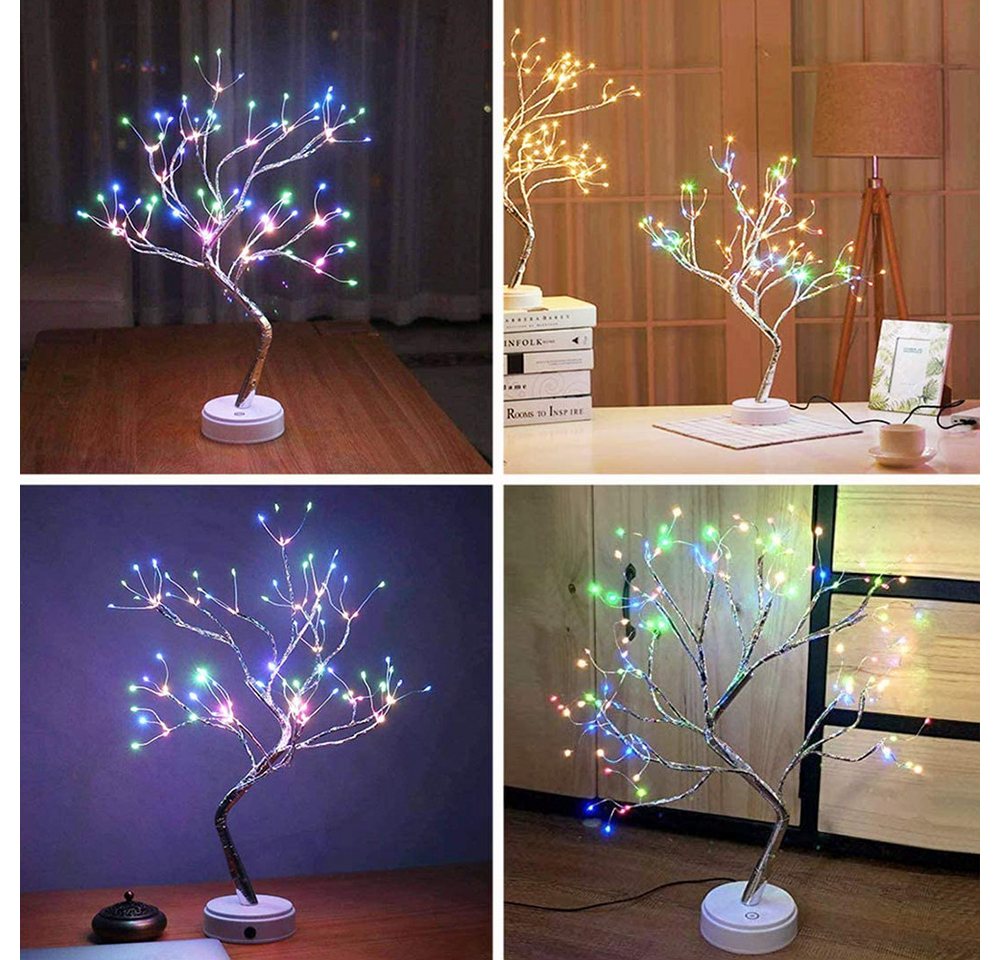 MUPOO LED Baum Künstlicher LED Bonsai Tischleuchte Dekolicht, USB-/Batterie-betrieben, 108 LEDs Kupferdrahtbaum, LED fest integriert, mit Touch-Schalter Bild 4