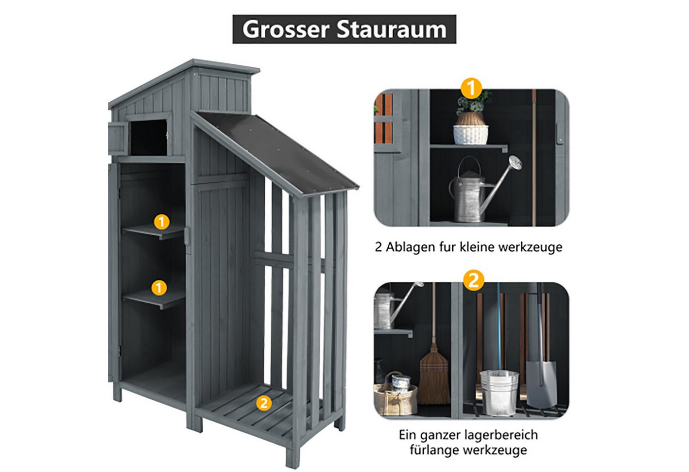 Sweiko Gerätehaus Gartenschrank,BxT: 124x46 cm, BxTxH:124x46x174cm, (Holzhütte, 1 St., Gartenhaus),Schwarz