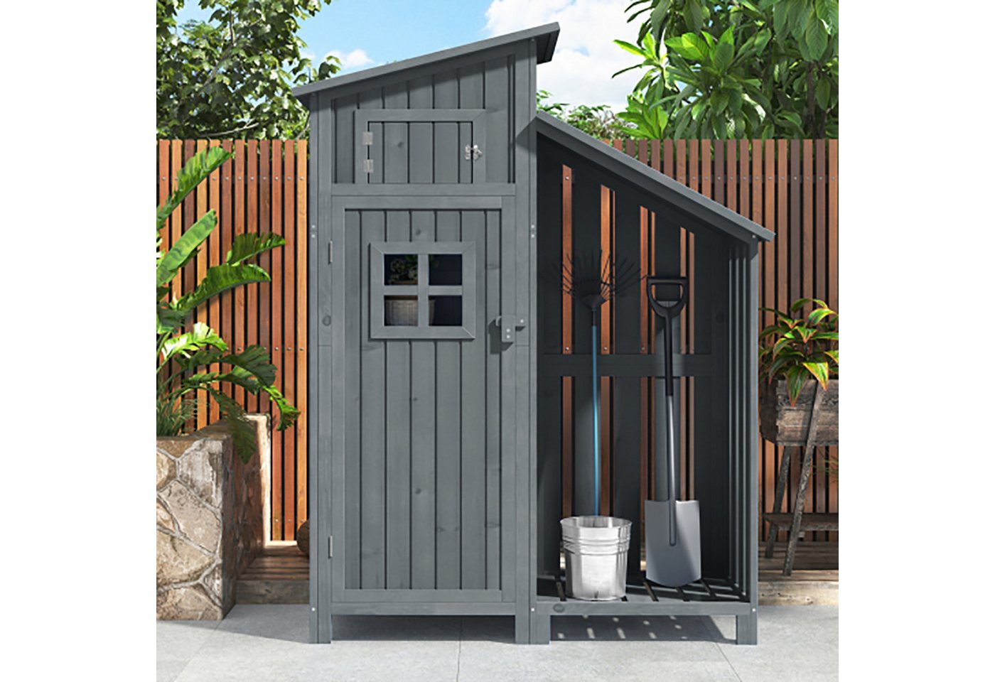 Sweiko Gerätehaus Gartenschrank,BxT: 124x46 cm, BxTxH:124x46x174cm, (Holzhütte, 1 St., Gartenhaus),Schwarz Bild 3