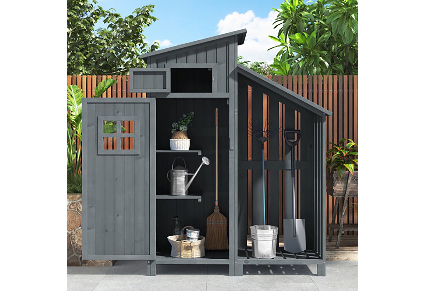 Sweiko Gerätehaus Gartenschrank,BxT: 124x46 cm, BxTxH:124x46x174cm, (Holzhütte, 1 St., Gartenhaus),Schwarz Bild 4