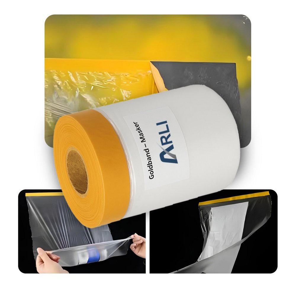 ARLI Abdeckfolie 2x Goldband Masker 550 mm x 25 m, 0,01 mm Stärke, für Malerfolie, Abdeckfolie mit Klebeband, (2er, 2-St., Set), Abdeckfolie Malerfolie Baufolie Tape Bild 3