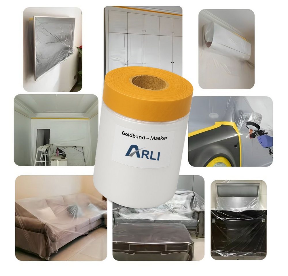 ARLI Abdeckfolie 2x Goldband Masker 550 mm x 25 m, 0,01 mm Stärke, für Malerfolie, Abdeckfolie mit Klebeband, (2er, 2-St., Set), Abdeckfolie Malerfolie Baufolie Tape Bild 5