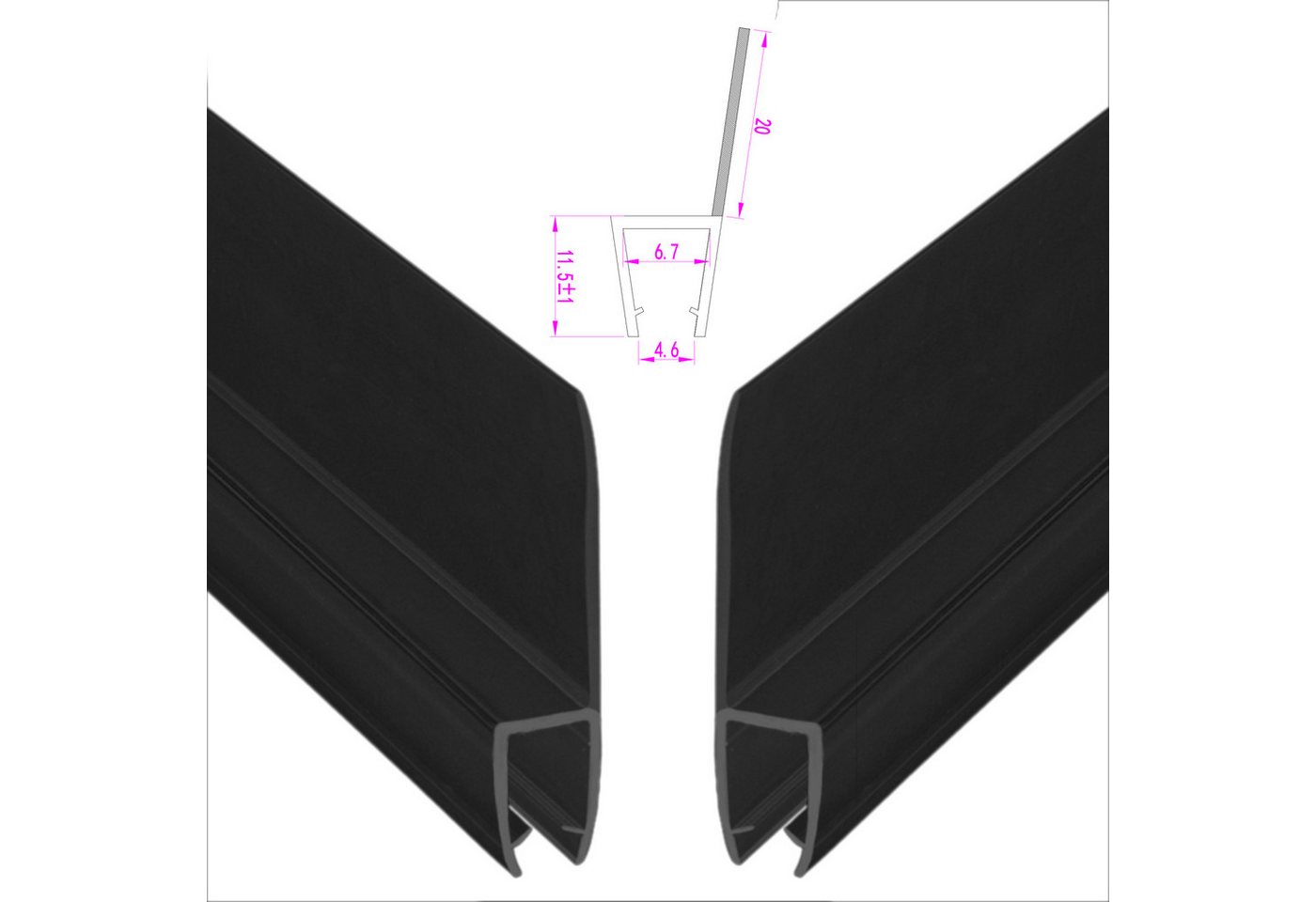 WITEN&NOCK Duschdichtung 2er Set schwarze Ersatzdichtung mit extra langer Dichtfahne 5-6mm, L: 50 cm, (2-St)