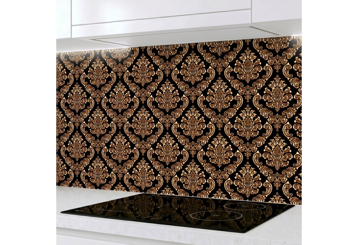 Rodnik Küchenrückwand Schwarz Gold Barock, (mit goldfarbenen Ornamenten), ABS-Platte mit Direktdruck, fugendeckend, robust