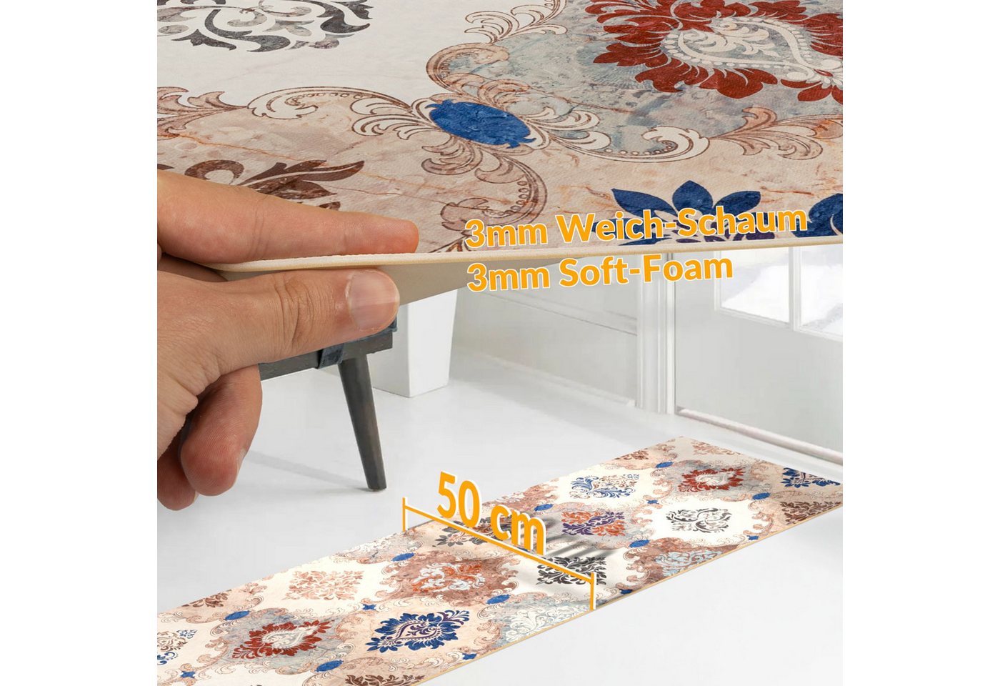 ANRO Küchenläufer ATLANTA Läufer Flurläufer Teppichläufer, Eckig, Bodenläufer 100x48cm Oriental Teppich Beige pflegeleicht