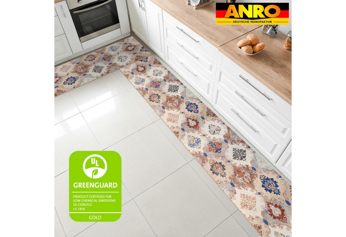 ANRO Küchenläufer ATLANTA Läufer Flurläufer Teppichläufer, Eckig, Bodenläufer 100x48cm Oriental Teppich Beige pflegeleicht Bild 2