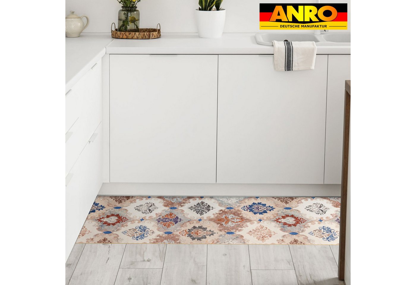 ANRO Küchenläufer ATLANTA Läufer Flurläufer Teppichl äufer, Eckig, Bodenläufer 100x48cm Oriental Teppich Beige pflegeleicht Bild 3