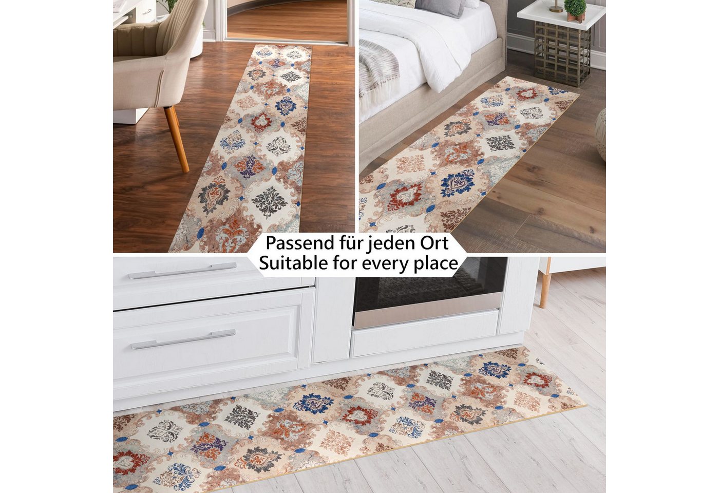 ANRO Küchenläufer ATLANTA Läufer Flurläufer Teppichläufer, Eckig, Bodenläufer 100x48cm Oriental Teppich Beige pflegeleicht Bild 4