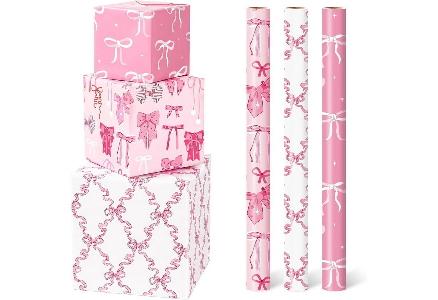 LuxusKollektion Geschenkpapier Geschenkpapier Mädchen 3 Rollen rosa Schleife Geburtstag Rosa Bogen Bild 2