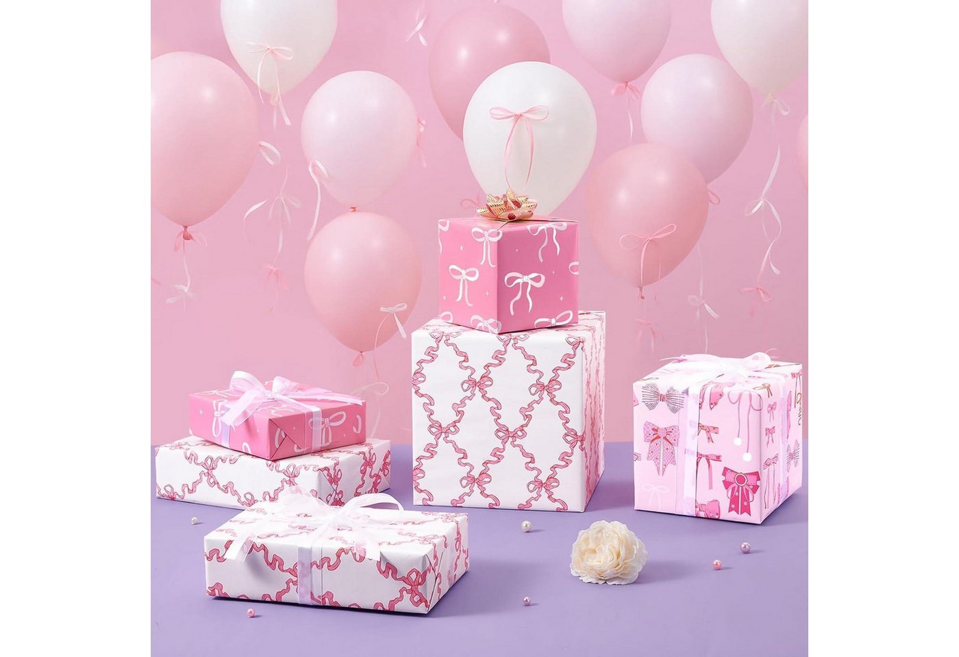 LuxusKollektion Geschenkpapier Geschenkpapier Mädchen 3 Rollen rosa Schleife Geburtstag Rosa Bogen Bild 3
