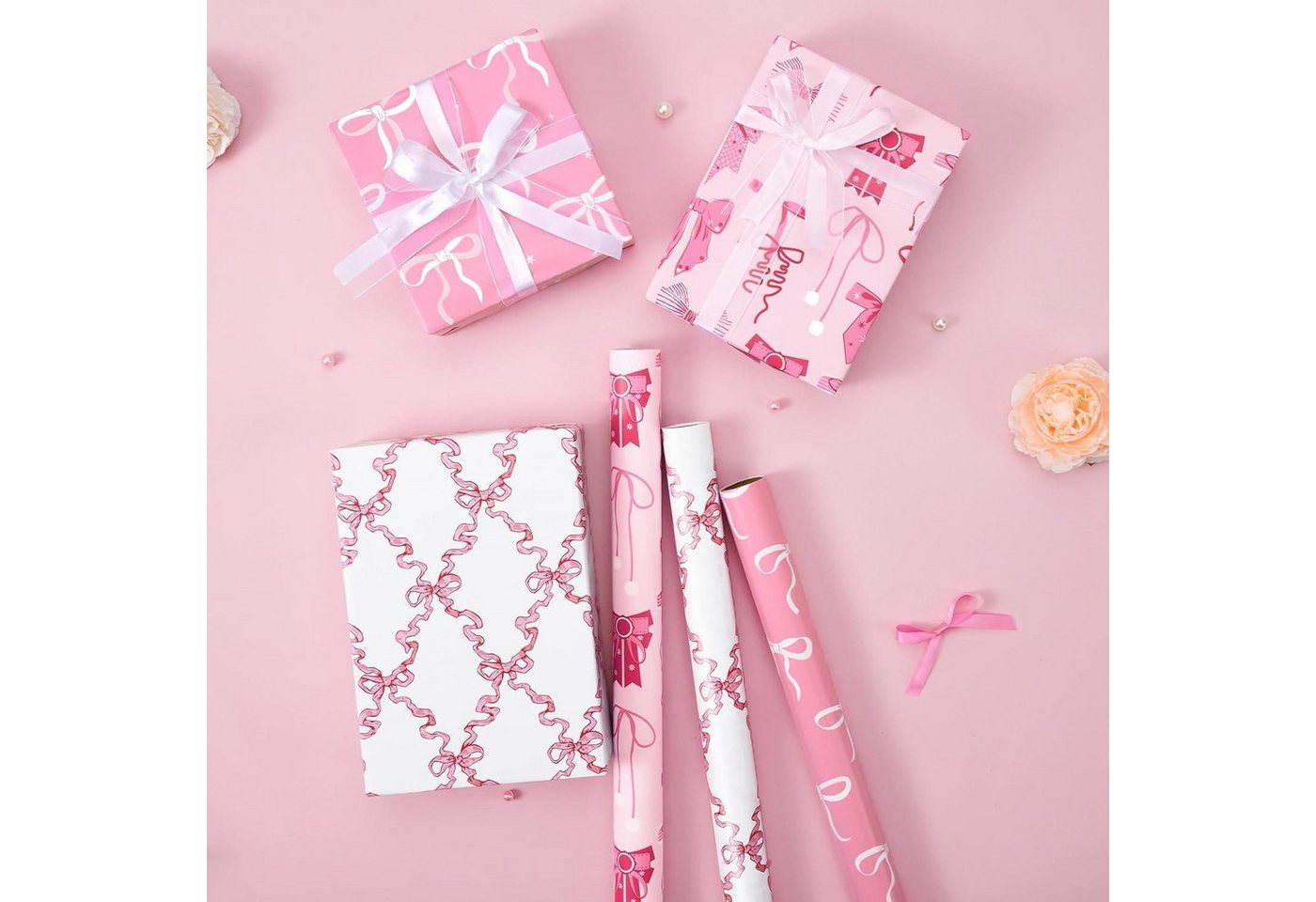 LuxusKollektion Geschenkpapier Geschenkpapier Mädchen 3 Rollen rosa Schleife Geburtstag Rosa Bogen Bild 5