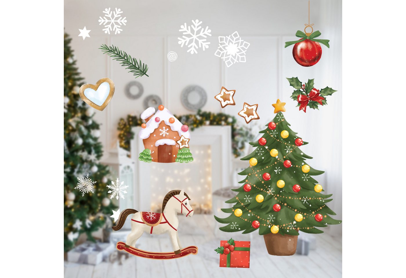 Nordstern Fensterbild Weihnachtsdeko für Innen, Statisch haftende Winter Fensterdeko Aufkleber Bild 3