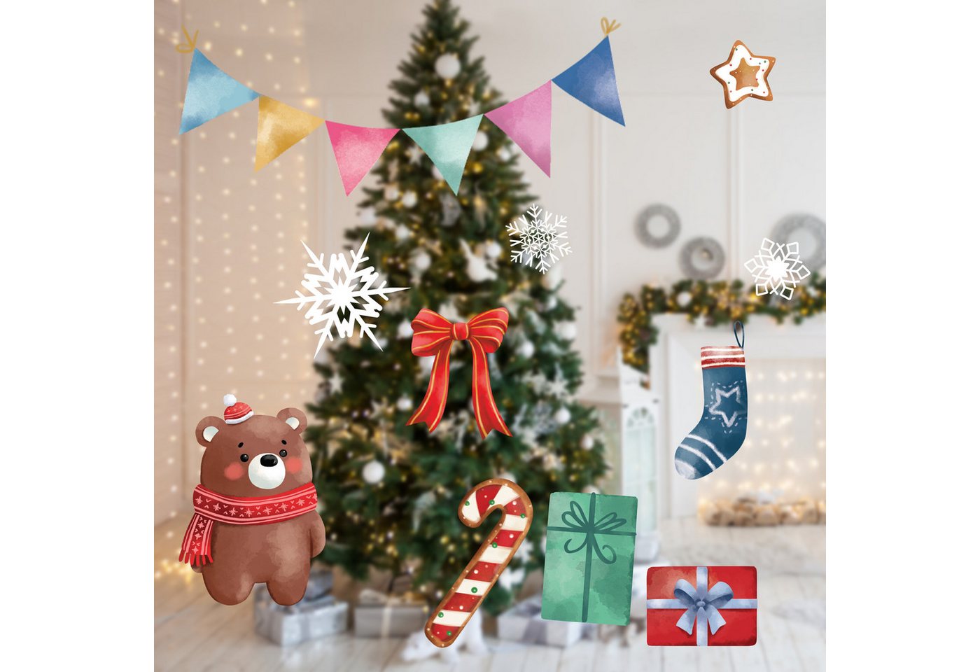 Nordstern Fensterbild Weihnachtsdeko für Innen, Statisch haftende Winter Fensterdeko Aufkleber Bild 5
